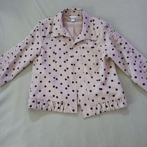 CHRISTOPHER & BANKS medium 3/4 sleeve polka dot tan open jacket